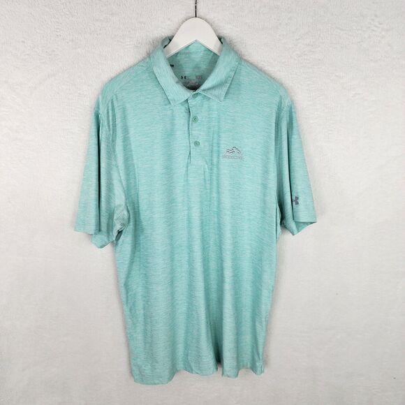 2 Under Armour Golf Polo Shirts Men L Loose Fit Heatgear Stonecreek Logo Green - Picture 8 of 12